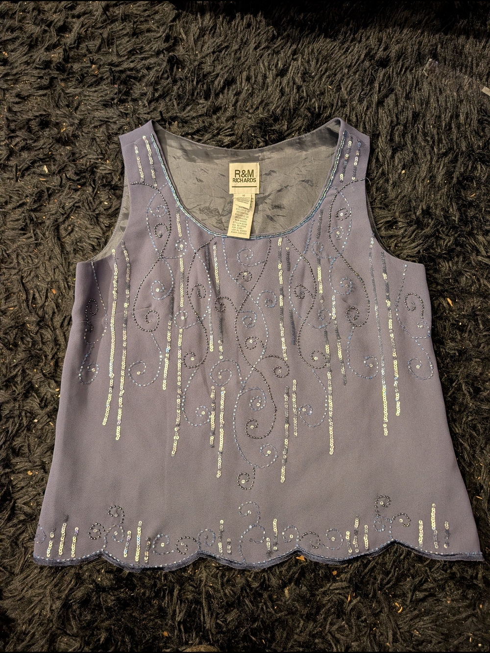 R&M Richards Women's Navy Beaded Sleeveless Dressy Top